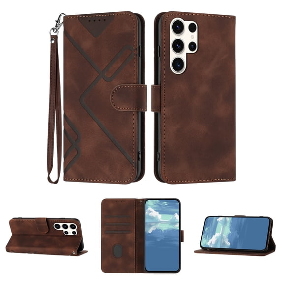 Compatible with Samsung Galaxy S24 Ultra Vintage Wallet Case, with Wrist Strap PU Leather Flip Card Slots Holder Kickstand Magnetic Closure Phone Case Cover for S24 Ultra for Women Men, Brown