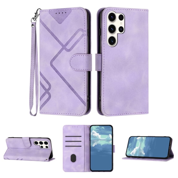 Compatible with Samsung Galaxy S24 Ultra Vintage Wallet Case, with Wrist Strap PU Leather Flip Card Slots Holder Kickstand Magnetic Closure Phone Case Cover for S24 Ultra for Women Men, Purple