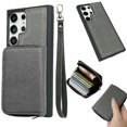 thumbnail image 1 of Compatible with Samsung Galaxy S24 Ultra Wallet Case Card Holder, PU Leather Phone Case Women Men Protective Cover Wrist Strap Zipper Credit Card Slots For Samsung Galaxy S24 Ultra, Gray, 1 of 10