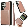thumbnail image 1 of Compatible with Samsung Galaxy S24 Ultra Wallet Case Card Holder, PU Leather Phone Case Women Men Protective Cover Wrist Strap Zipper Credit Card Slots For Samsung Galaxy S24 Ultra, Rosegold, 1 of 7