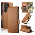 thumbnail image 1 of Compatible with Samsung Galaxy S24 Ultra Wallet Case, Classic PU Leather Flip Folio Case with Card Holders Kickstand [Shockproof TPU Inner Shell] Phone Cover for Samsung Galaxy S24 Ultra, Brown, 1 of 7