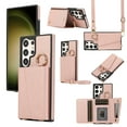 thumbnail image 1 of Compatible with Samsung Galaxy S24 Ultra Wallet Case, Crossbody Strap Stand PU Leather Card Slots Ring Holder Phone Cover Women Magnetic Buckle Make-up Mirror with Camera Lens Protection - Rosegold, 1 of 8