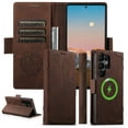 thumbnail image 1 of Compatible with Samsung Galaxy S24 Ultra, Wallet Case with Magsafe PU Leather Card Slots & Cash Pocket Magnetic Closure Kickstand Function Flip Phone Case Cover for Samsung Galaxy S24 Ultra, Brown, 1 of 10