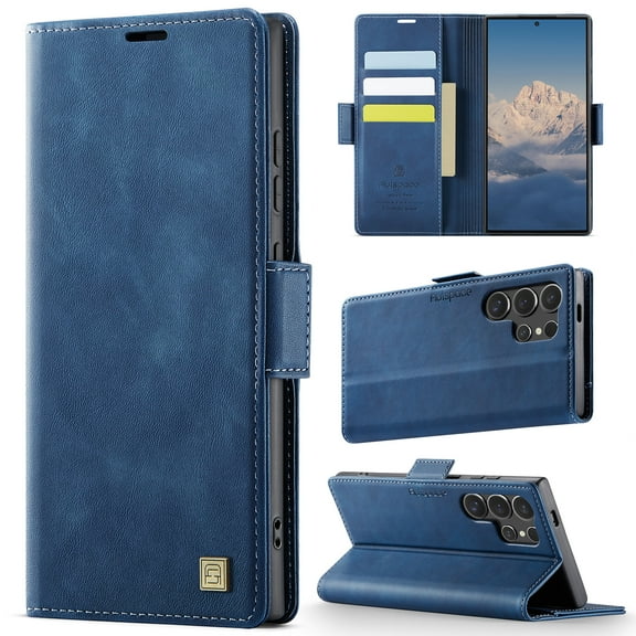 Compatible with Samsung Galaxy S24 Ultra Wallet Case, PU Leather Flip Folio Case with Card Holders Kickstand Shockproof Drop Protective Durable Phone Case Cover for Samsung Galaxy S24 Ultra - Blue