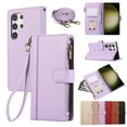 thumbnail image 1 of Compatible with Samsung Galaxy S24 Ultra Wallet Case and Wrist Strap Protector PU Leather Flip Credit Card Holder Purse Stand Cell Accessories Shockproof Phone Cover for Women Men,Purple, 1 of 9