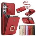 thumbnail image 1 of Compatible with Samsung Galaxy S24 Wallet Case, PU Leather Case with Card Holder, 360° Rotation Ring Kickstand, Shoulder Strap, Magnetic Snap Protective Case Designed for S24, Red, 1 of 8