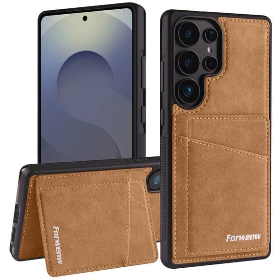 Compatible with Samsung Galaxy S24 Wallet Case, PU Leather Kickstand Card Slots Case, Classic Business Durable Shockproof Protective Phone Cover for Galaxy S24, RFID Blocking, Brown