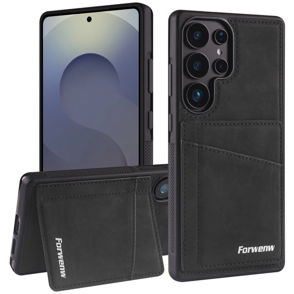 Compatible with Samsung Galaxy S24 Wallet Case, PU Leather Kickstand Card Slots Case, Classic Business Durable Shockproof Protective Phone Cover for Galaxy S24, RFID Blocking, Black