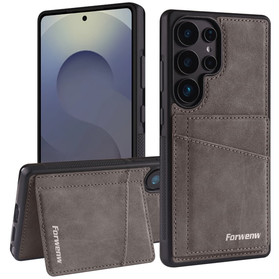 Compatible with Samsung Galaxy S24 Wallet Case, PU Leather Kickstand Card Slots Case, Classic Business Durable Shockproof Protective Phone Cover for Galaxy S24, RFID Blocking, Gray