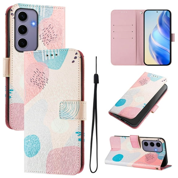 Compatible for Samsung Galaxy S24 Wallet Case, Painting Pattern Premium PU Leather [Credit Card Holder] [Wrist Strap] Flip Stand Feature Purse Case Full Protective Pattern Cover, Graffiti