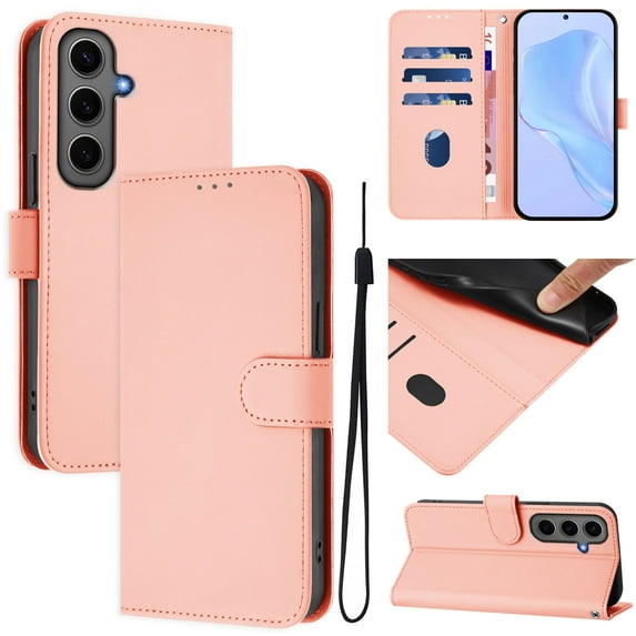 Compatible with Samsung Galaxy S24 Wallet Case with RFID Blocking Credit Card Holder, PU Leather Folio Flip Kickstand Protective Shockproof Anti-fall Phone Case Cover Women Men,Pink