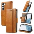 thumbnail image 1 of Compatible with Samsung Galaxy S24 Wallet Case, Vintage PU Leather Classic Magnetic Clasp Flip Kickstand Folio Case with Card Holders RFID Blocking [Shockproof TPU Inner Shell] Phone Cover,Lightbrown, 1 of 6