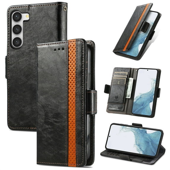 Compatible with Samsung Galaxy S24 Wallet Case, Vintage PU Leather Classic Magnetic Clasp Flip Kickstand Folio Case with Card Holders RFID Blocking [Shockproof TPU Inner Shell] Phone Cover,Black