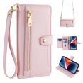 thumbnail image 1 of Compatible with Samsung Galaxy S24, Zipper Purse Shoulder Strap & Wrist Strap Card Slots Kickstand PU Leather Wallet Case Rugged Magnetic Closure for Samsung Galaxy S24, Pink, 1 of 6