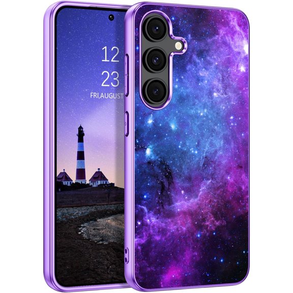 Compatible with Samsung Galaxy S25 Case Glow in The Dark, Galaxy S25 Case Noctilucent Luminous Space Nebula Slim Shockproof Protective Anti Scratch Phone Case for Samsung S25 6.2'', Blue Nebula