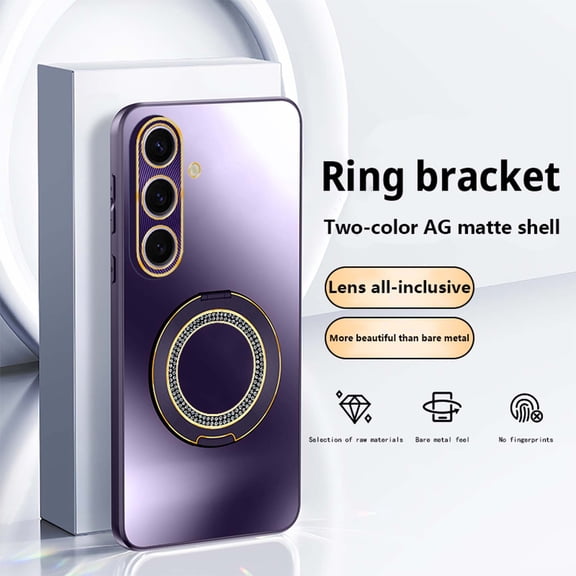 Compatible with Samsung Galaxy S25 Case with Sparkling Diamond Ring Kickstand | Frosted Back Shell | Ultra Slim | Anti-Scratch Shockproof Anti-fall Protective Phone Case Cover,Darkpurple