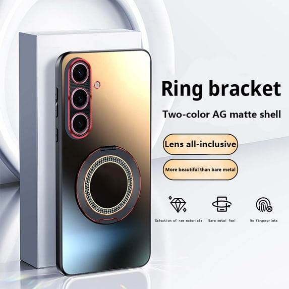 Compatible with Samsung Galaxy S25+ Case with Sparkling Diamond Ring Kickstand | Frosted Back Shell | Ultra Slim | Anti-Scratch Shockproof Anti-fall Protective Phone Case Cover,Titaniumblack