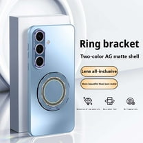 Compatible with Samsung Galaxy S25 Case with Sparkling Diamond Ring Kickstand | Frosted Back Shell | Ultra Slim | Anti-Scratch Shockproof Anti-fall Protective Phone Case Cover,Blue