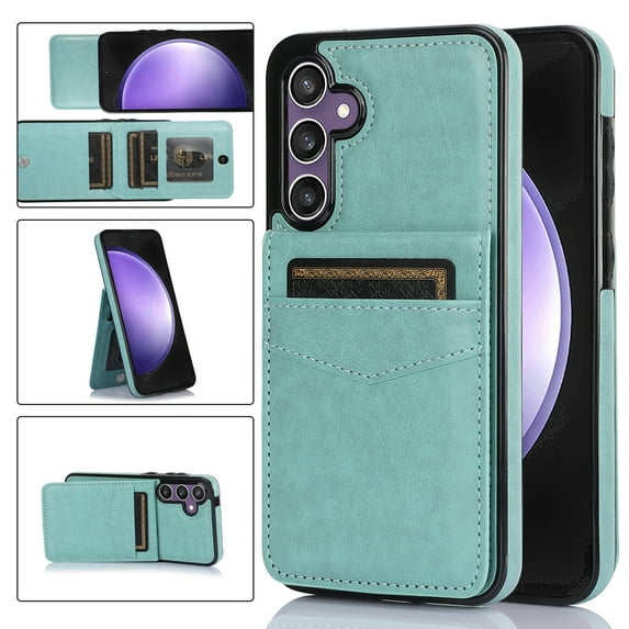 Compatible with Samsung Galaxy S25 Case Wallet with Credit Card Holder, Premium PU Leather Magnetic Clasp Kickstand Heavy Duty Protective Shock Absorbing Phone Cover for S25, Mint