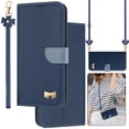 thumbnail image 1 of Compatible with Samsung Galaxy S25 Crossbody Wallet Case,RFID Blocking Card Holder Slots Soft PU Leather+Inner TPU Magnetic Closure Shoulder Strap& Wrist Strap Bow Design Phone Case,Darkblue, 1 of 12