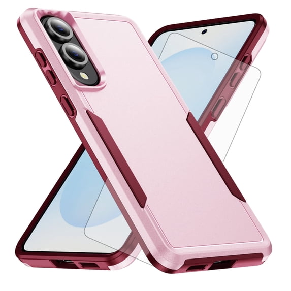 Compatible with Samsung Galaxy S25 Edge 5G Phone Case Glass Screen Protector Hybrid Rugged Shockproof Hard Protective Drop Proof Full Body Heavy Duty Mobile Cell Cover for S25Edge 25S 6.66 2025 Pink