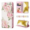 thumbnail image 1 of Compatible for Samsung Galaxy S25 Edge Wallet Case with Card Holder, Floral Flower PU Leather Magnetic Stand Flip Protective Phone Cover with Wrist Strap for Women Girls, Rose Flower, 1 of 6