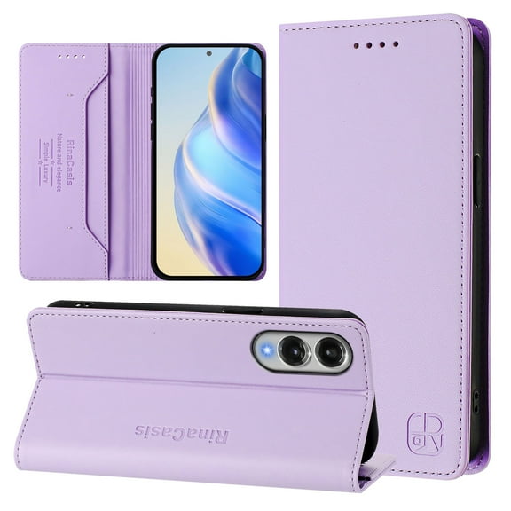 Compatible with Samsung Galaxy S25 Edge Wallet Case, PU Leather Flip Case with RFID Blocking Card Slots, Kickstand Slim Fit Magnetic Wireless Charging Phone Cover for Galaxy S25 Edge, Purple