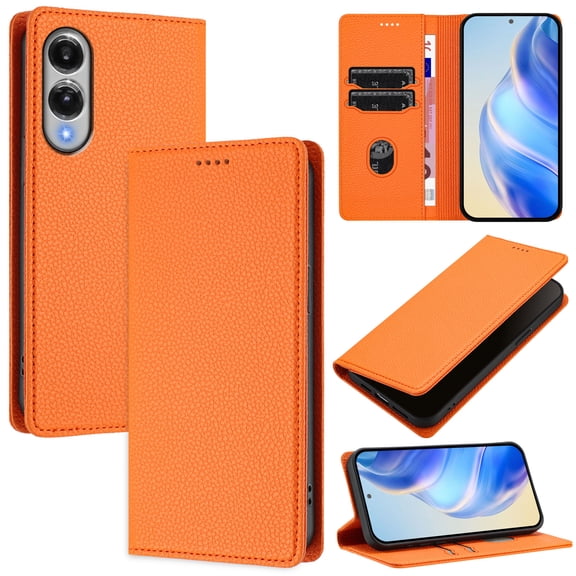 Compatible with Samsung Galaxy S25 Edge Wallet Case with RFID Blocking Credit Card Holder, PU Leather Folio Flip Kickstand Protective Shockproof Cover Women Men for Samsung Galaxy S25 Edge - Orange