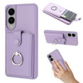 thumbnail image 1 of Compatible with Samsung Galaxy S25 Edge Wallet Phone Case,360°Rotation Finger Ring Holder Kickstand,with Card Holder,Lychee Pattern PU Leather Durable Shockproof Rugged Phone Case,Purple, 1 of 11