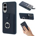 thumbnail image 1 of Compatible with Samsung Galaxy S25 Edge Wallet Phone Case,360°Rotation Finger Ring Holder Kickstand,with Card Holder,Lychee Pattern PU Leather Durable Shockproof Rugged Phone Case,Blue, 1 of 11