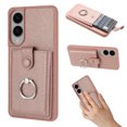thumbnail image 1 of Compatible with Samsung Galaxy S25 Edge Wallet Phone Case,360°Rotation Finger Ring Holder Kickstand,with Card Holder,Lychee Pattern PU Leather Durable Shockproof Rugged Phone Case,Rosegold, 1 of 11