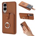 thumbnail image 1 of Compatible with Samsung Galaxy S25 Edge Wallet Phone Case,360°Rotation Finger Ring Holder Kickstand,with Card Holder,Lychee Pattern PU Leather Durable Shockproof Rugged Phone Case,Brown, 1 of 11