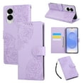 thumbnail image 1 of Compatible with Samsung Galaxy S25 Edge Wallet Phone Case,With Wrist Strap,Flip Fold Kickstand,Card Slots,Rose Embossing PU Leather Shockproof Anti-fall Folio Durable Slim Phone Case,Purple, 1 of 8