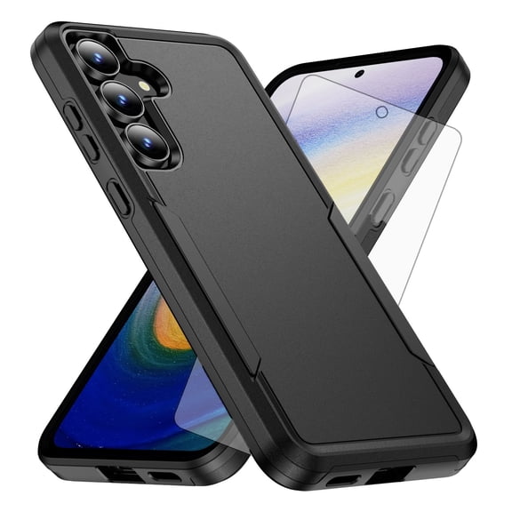 Compatible with Samsung Galaxy S25 FE 5G Phone Case Glass Screen Protector Hybrid Rugged Shockproof Hard Protective Drop Proof Full Body Heavy Duty Mobile Cell Cover for S 25 EF AI S25FE 25S Black