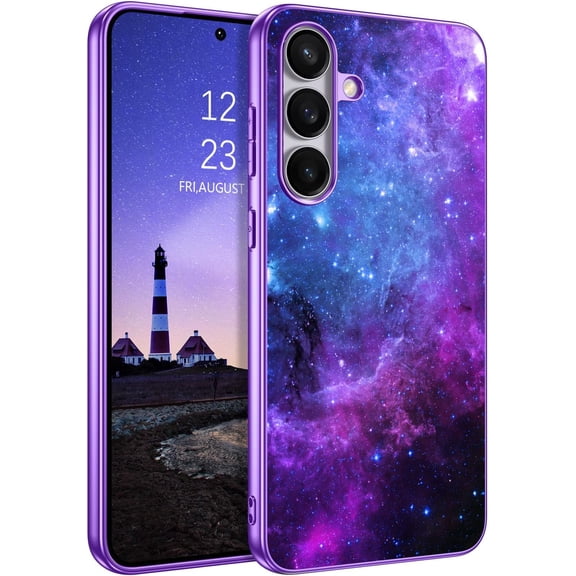 Compatible with Samsung Galaxy S25 FE Case Glow in The Dark, Galaxy S25 FE Case Noctilucent Luminous Space Nebula Slim Shockproof Protective Phone Case for Samsung S25 FE 6.7", Blue Nebula
