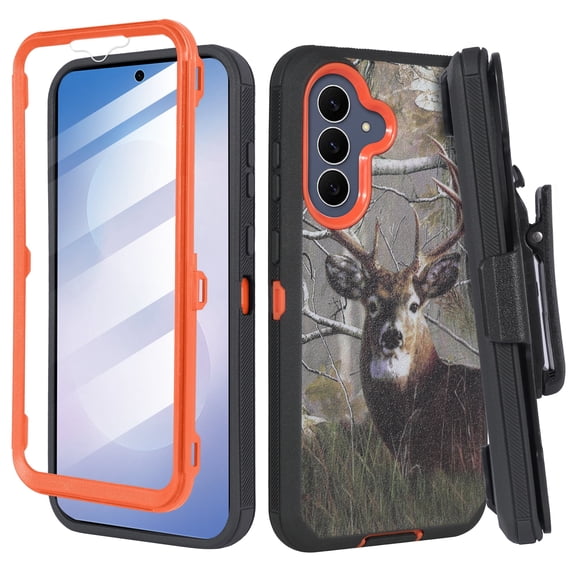 Compatible For Samsung Galaxy S25 FE Case by Thousand Gear– Heavy Duty Rugged Protective Cover with Belt Clip Holster & Built-in Screen Protector – Deer