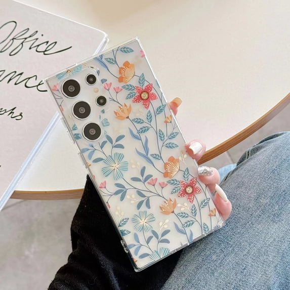 Compatible with Samsung Galaxy S25, Luxury TPU Clear Floral Pattern Anti-Scratch Anti-Yellow Back Case Shockproof Drop Protective Thin Fit Phone Case for Galaxy S25, Red Flower