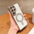 thumbnail image 1 of Compatible with Samsung Galaxy S25 Magnetic Phone Case,Diamond-embedded Frame Designing,With Lens Film,Bling Glitter Magnetic Ring,Shockproof Cute Bling Transparent Phone Case,Gold, 1 of 11