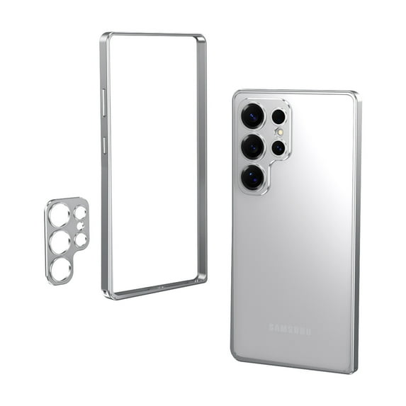Compatible with Samsung Galaxy S25 Metal Bumper Phone Case,With Camer Lens Protector,Raised Edge Protection,Shockproof Anti-fall Protection Non-slip Rugged Frame No-Back Phone Case,Silver