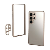 Compatible with Samsung Galaxy S25  Metal Bumper Phone Case,With Camer Lens Protector,Raised Edge Protection,Shockproof Anti-fall Protection Non-slip Rugged Frame No-Back Phone Case,Desertgold
