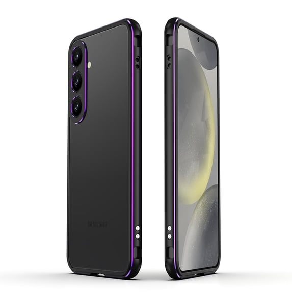 Compatible with Samsung Galaxy S25 Metal Frame + Metal Camera Cover, Anti-drop Anti-fall Shockproof Heat Dissipation Luxury Aluminum Alloy, No Back, for Samsung Galaxy S25, Black+Purple