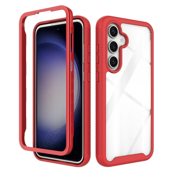 Compatible WIth Samsung Galaxy S25 Phone Case,2-in-1 Designing,Shockproof Rugged Anti-fall Heavy Duty Ultra Slim Thin Fit Transparent Phone Case For Samsung Galaxy S25,Red