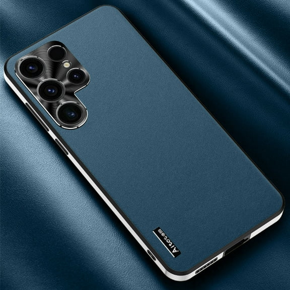 Compatible with Samsung Galaxy S25 Plus Case, with Camera Lens Protector, Luxury Vegan PU Leather Back Slim Thin Matte Business Phone Case Cover for Men and Women for Samsung Galaxy S25 Plus, Blue