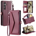 thumbnail image 1 of Compatible with Samsung Galaxy S25 Plus Envelope Style Wallet Case, with Wrist Strap and Crossbody Strap, Flip Card Holder Stand Rugged Cell Phone Cover for Samsung Galaxy S25 Plus Women Men - Winered, 1 of 9