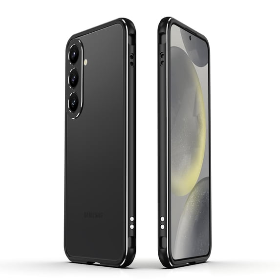 Compatible with Samsung Galaxy S25 Plus Metal Frame + Metal Camera Cover, Anti-drop Anti-fall Shockproof Heat Dissipation Luxury Aluminum Alloy, No Back, for Samsung Galaxy S25 Plus, Black+Silver