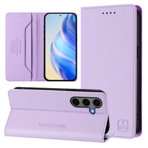 Compatible with Samsung Galaxy S25 Plus Wallet Case, PU Leather Flip Case with RFID Blocking Card Slots, Kickstand Slim Fit Magnetic Wireless Charging Phone Cover for Galaxy S25 Plus, Purple