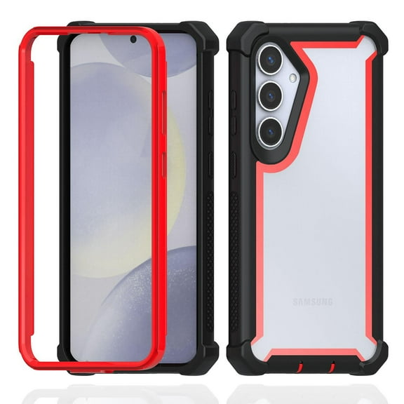 Compatible With Samsung Galaxy S25+ Rugged Clear Phone Case,2-in-1 Heavy Duty Designing,Shokcproof Rugged Anti-fall Protective Transparent Two-color Design Phone Case Cover,Blackred