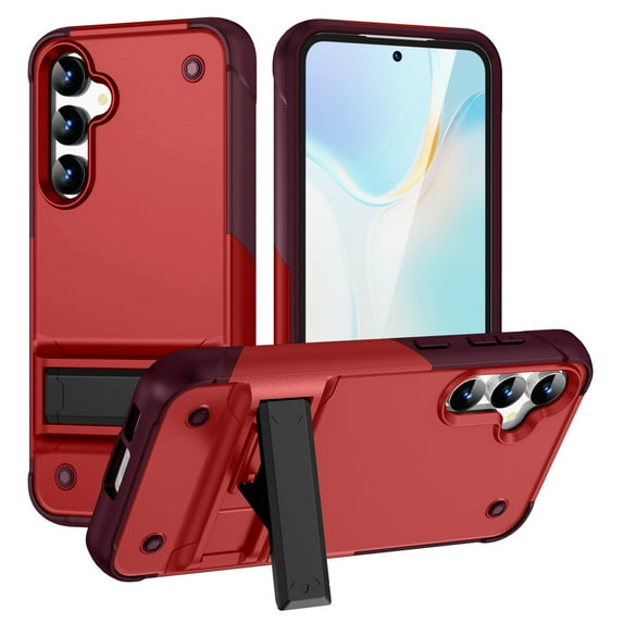 Compatible With Samsung Galaxy S25/S24 Phone Case,WIth Contractile Kickstand,Heavy Duty Military Grade Shockproof Anti-fall Rugged Phone Case Cover For Samsung Galaxy S25/S24,Red
