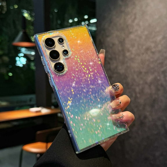 Compatible With Samsung Galaxy S25+ Transparent Colored Plating Diamond Pattern Case, Luxury Bling Glitter Protective Bumper Hard PC &TPU Shockproof Anti-fall Rugged Phone Case for Women Girl,B
