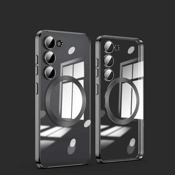 Compatible With Samsung Galaxy S25 Transparent Phone Case,With Lens Film,Support MafSafe,Shockproof Anti-fall Rugged Anti-Scratches Luxury Electroplated Ultra Slim Phone Case,Black